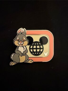 Disney Thumper Enamel Pin with Cream Background and Pink Frame Hidden Disney